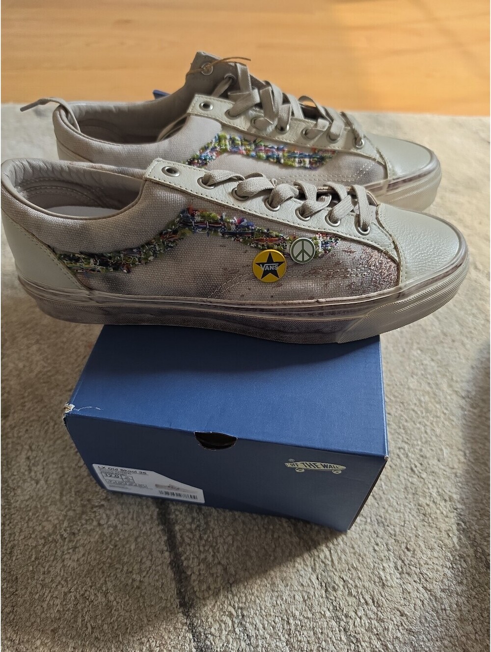 Vans mens Size 12 Beige Canvas Sneakers with Decorative